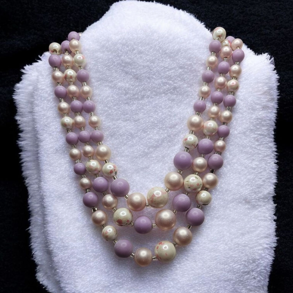 Purple and Cream Multi-Strand Pearl Necklace Branded Japan